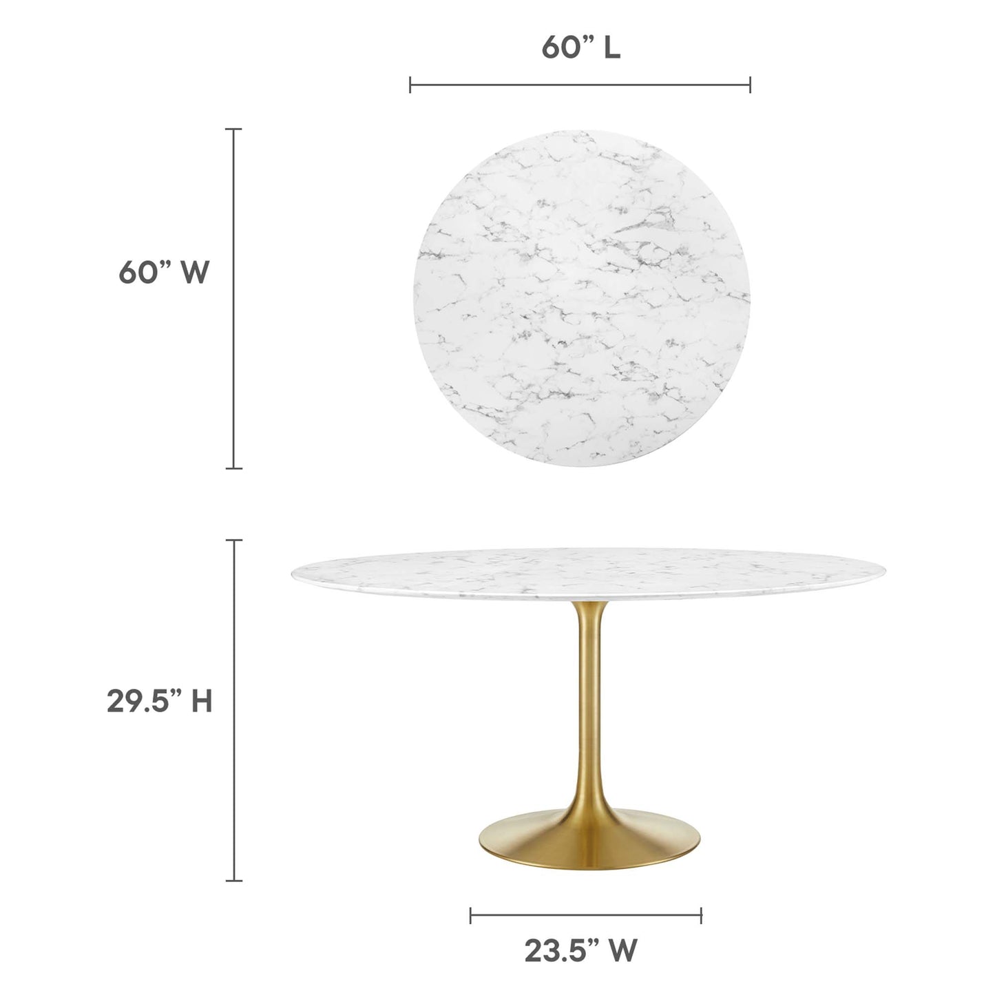 Modway - Lippa 60" Round Faux Marble Dining Table by Modway  Bar and Dining Bar and Dining Tables White - EEI-3234-GLD-WHI