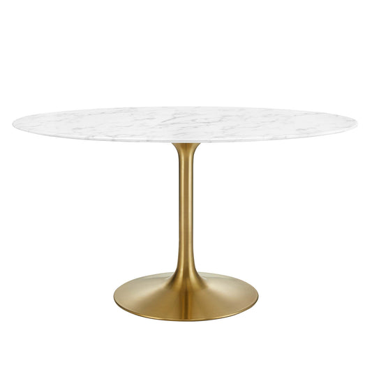 Modway - Lippa 54" Oval Faux Marble Dining Table by Modway  Bar and Dining Bar and Dining Tables White - EEI-3235-GLD-WHI