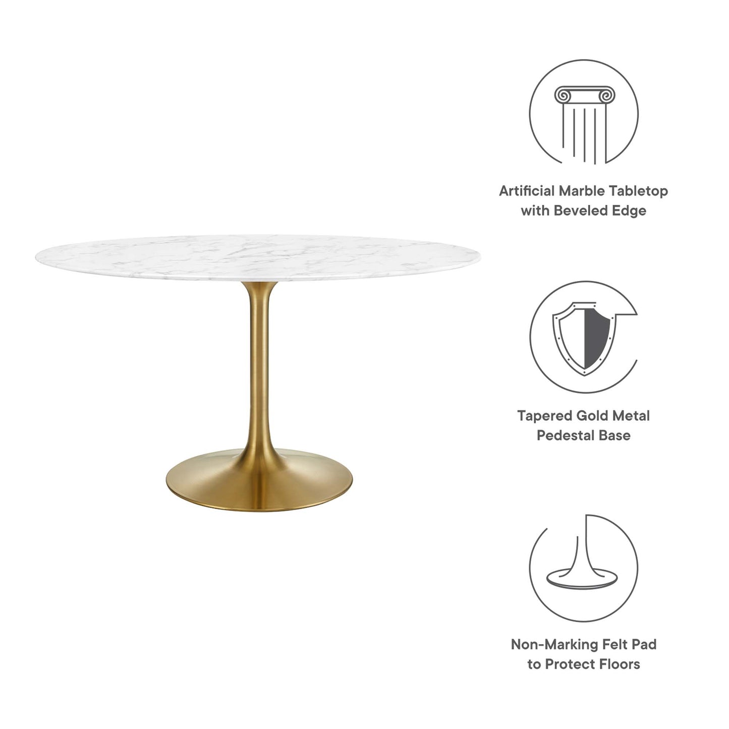 Modway - Lippa 54" Oval Faux Marble Dining Table by Modway  Bar and Dining Bar and Dining Tables White - EEI-3235-GLD-WHI