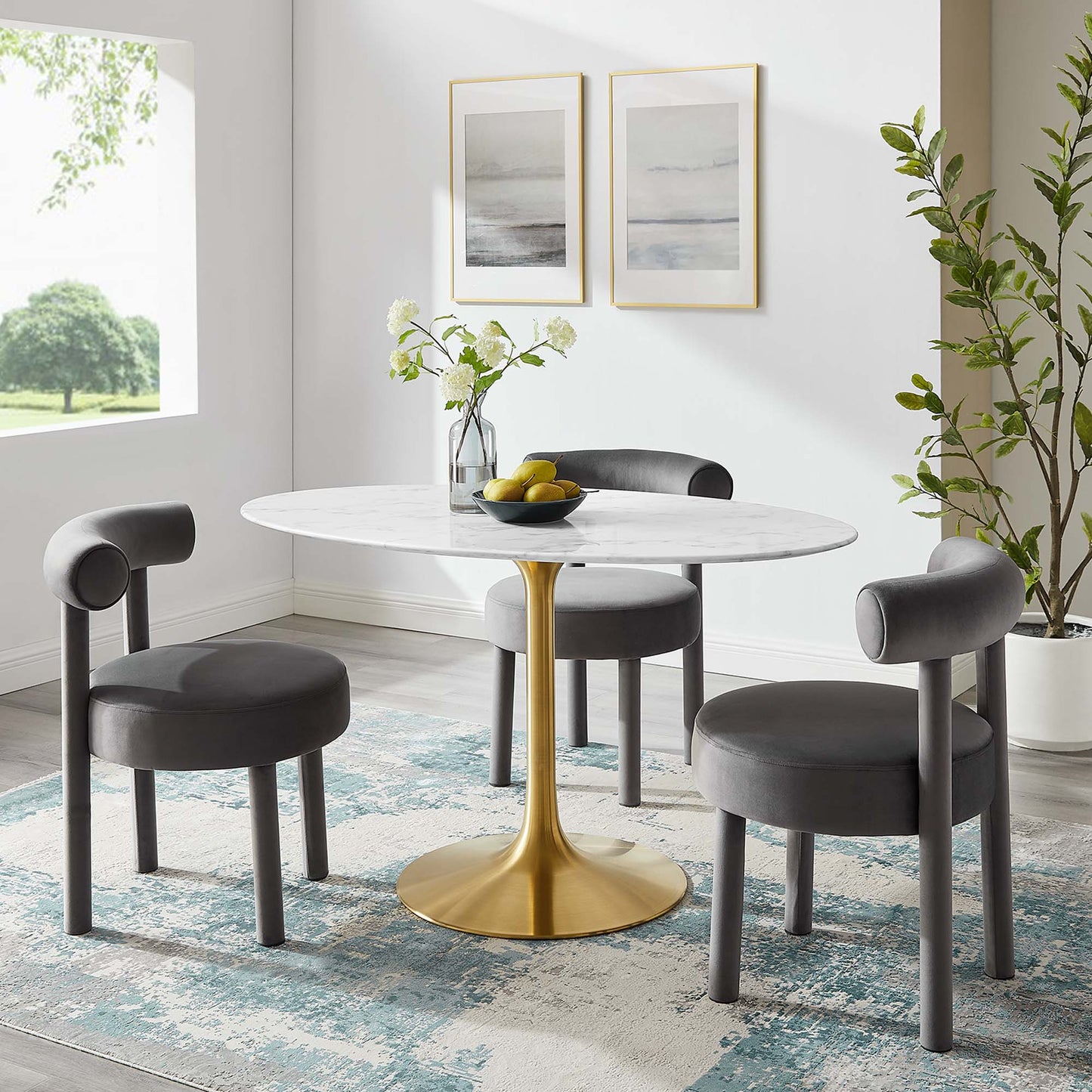 Modway - Lippa 54" Oval Faux Marble Dining Table by Modway  Bar and Dining Bar and Dining Tables White - EEI-3235-GLD-WHI