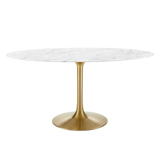 Modway - Lippa 60" Oval Faux Marble Dining Table by Modway  Bar and Dining Bar and Dining Tables White - EEI-3236-GLD-WHI