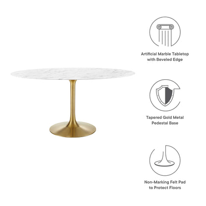 Modway - Lippa 60" Oval Faux Marble Dining Table by Modway  Bar and Dining Bar and Dining Tables White - EEI-3236-GLD-WHI