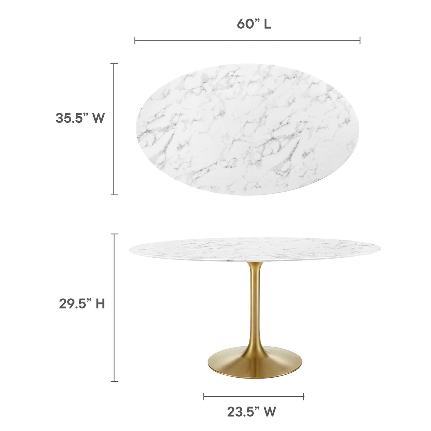 Modway - Lippa 60" Oval Faux Marble Dining Table by Modway  Bar and Dining Bar and Dining Tables White - EEI-3236-GLD-WHI