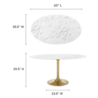 Modway - Lippa 60" Oval Faux Marble Dining Table by Modway  Bar and Dining Bar and Dining Tables White - EEI-3236-GLD-WHI