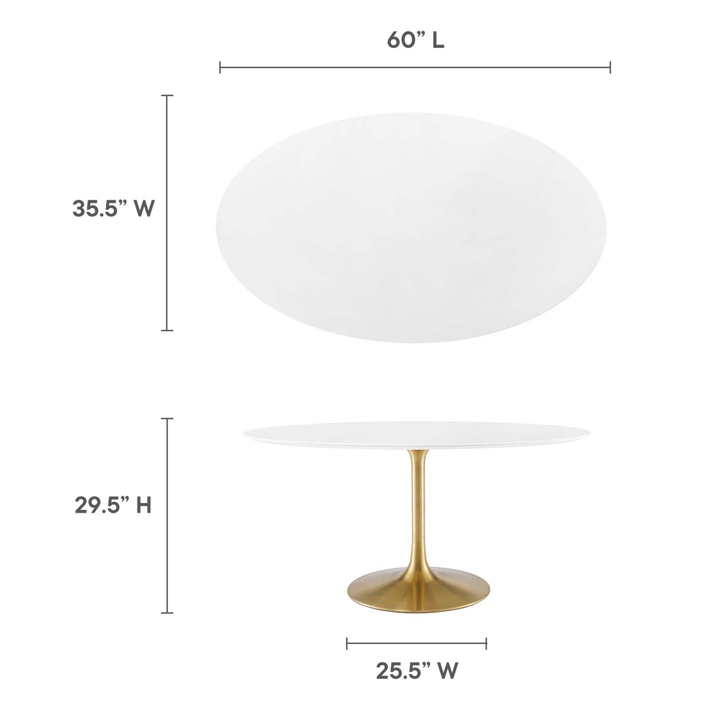Gold metal pedestal cake stand with a large white oval top for dessert display.