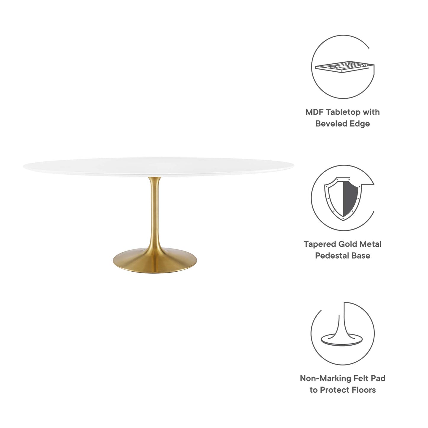 Modway Outlet Lippa 78" Oval Wood Dining Table by Modway  Bar and Dining Furniture Gold White - EEI-3255-GLD-WHI