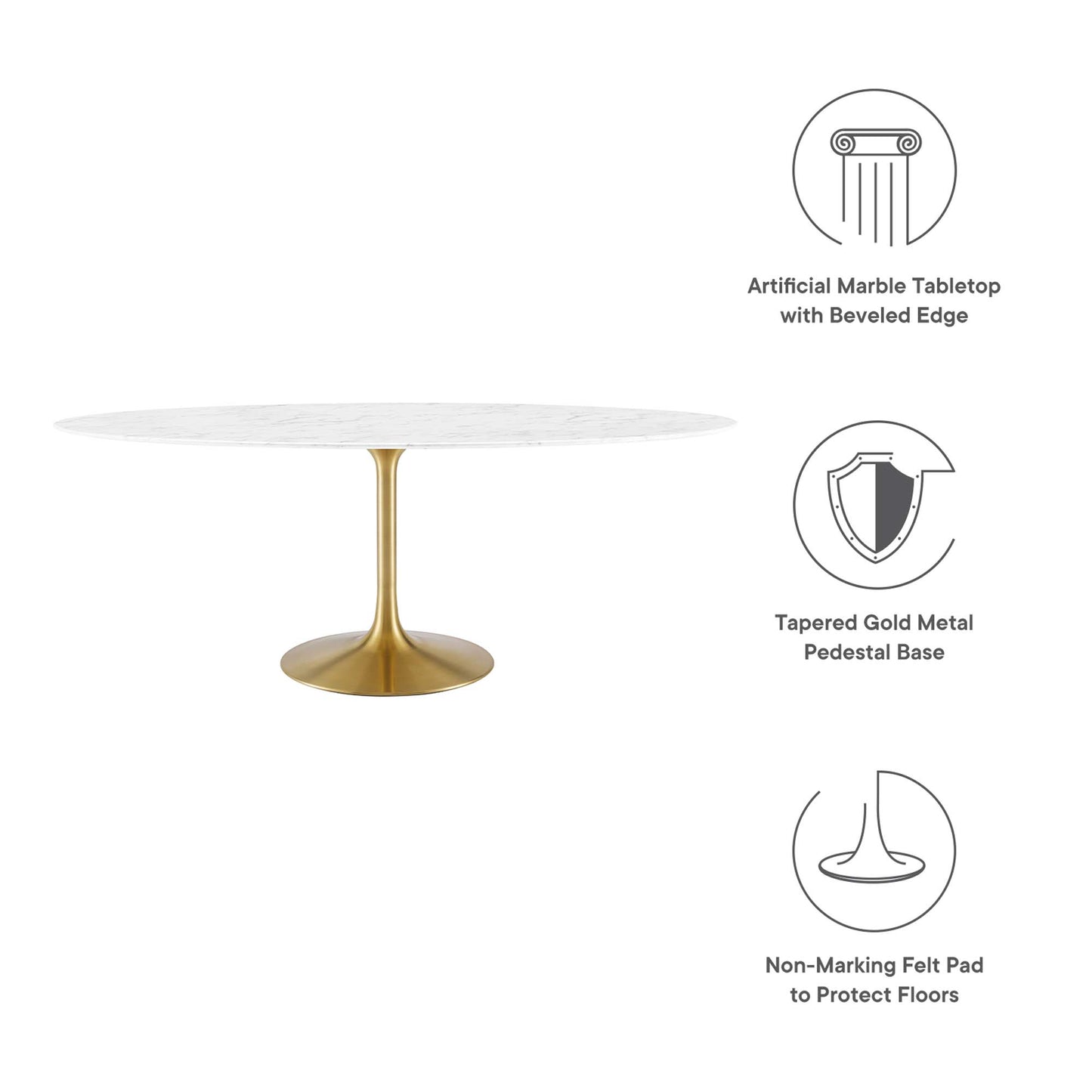 Modway Outlet Lippa 78" Oval Faux Marble Dining Table by Modway  Bar and Dining Furniture Gold White - EEI-3257-GLD-WHI