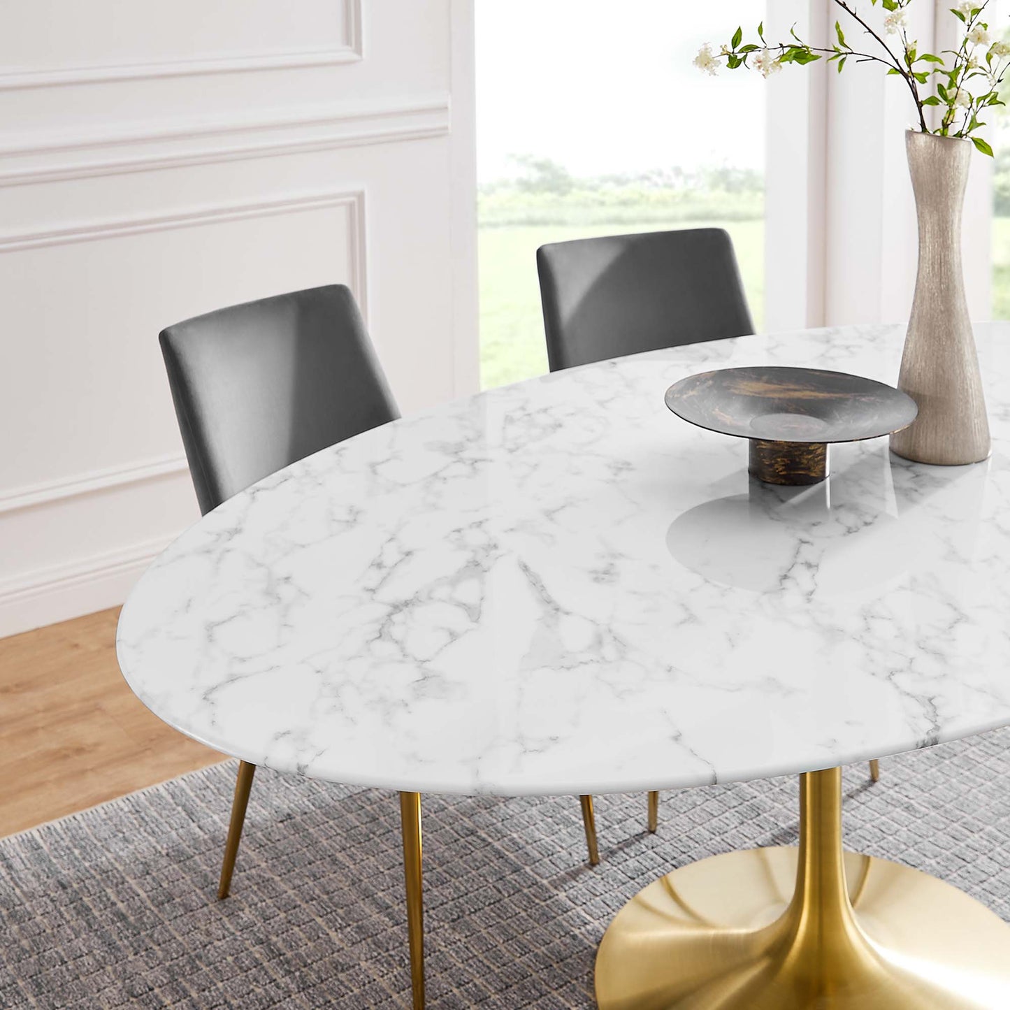 Modway Outlet Lippa 78" Oval Faux Marble Dining Table by Modway  Bar and Dining Furniture Gold White - EEI-3257-GLD-WHI