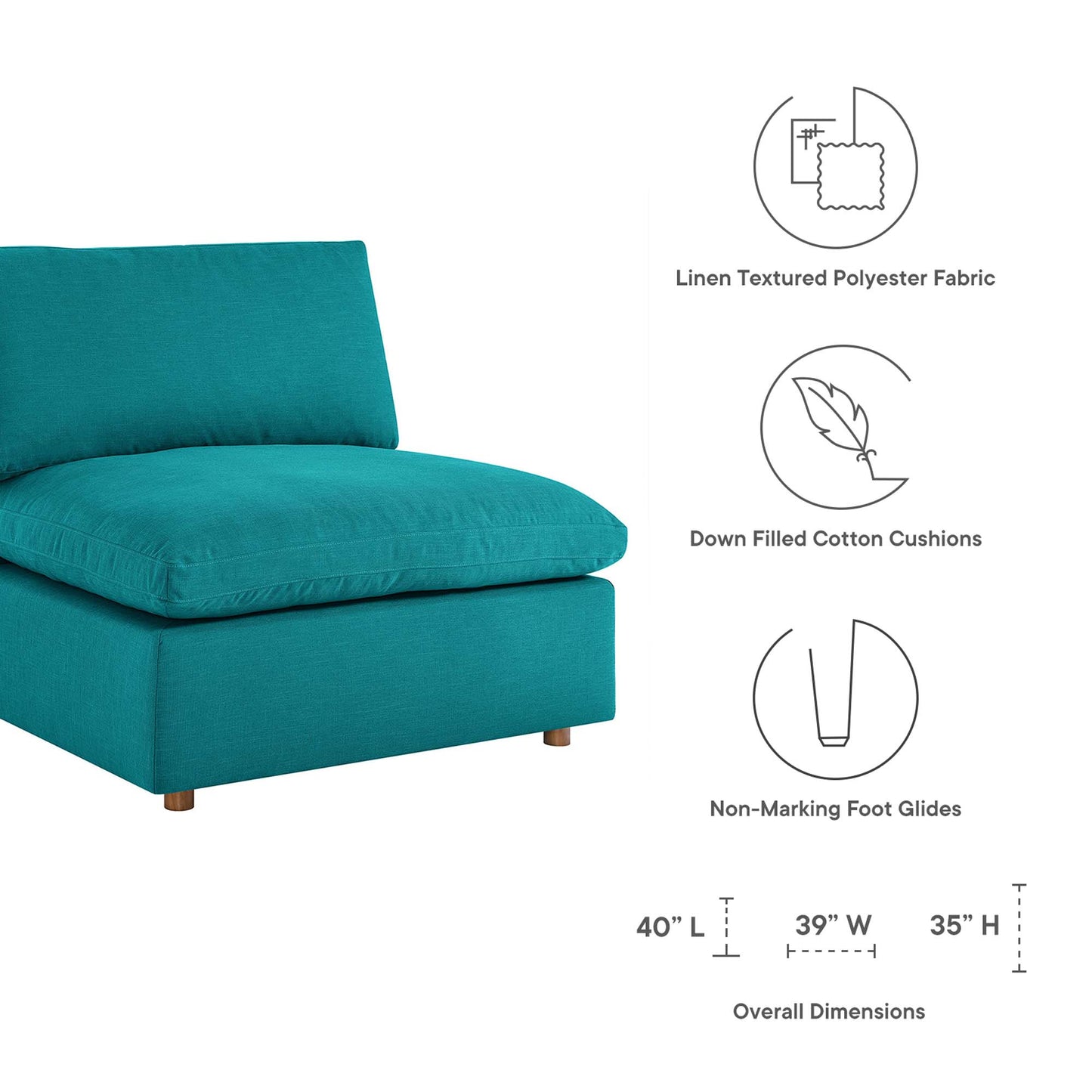 Modway Outlet Commix Down Filled Overstuffed Armless Chair by Modway  Living Room Furniture Teal - EEI-3270-TEA