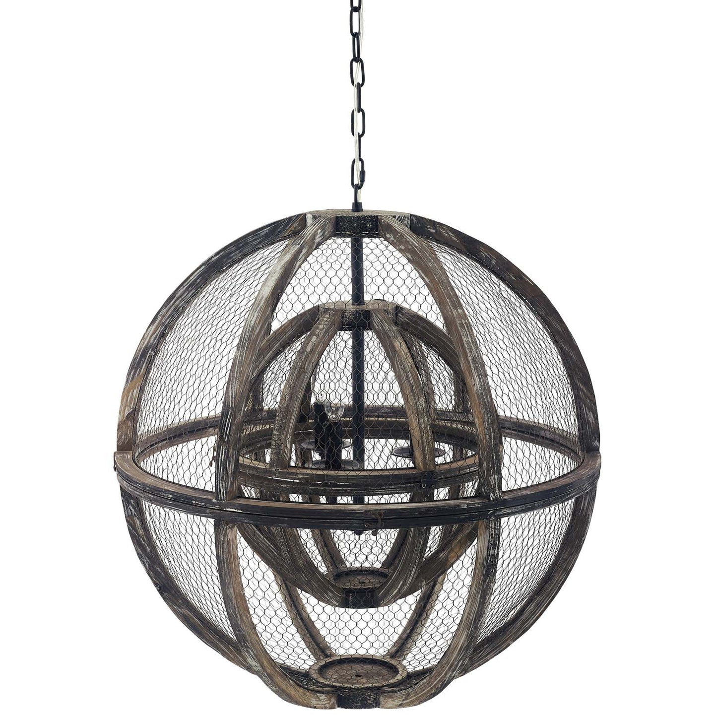 Modway Outlet Gravitate Globe Rustic Oak Wood Pendant Light Chandelier by Modway  Lighting Lighting  - EEI-3271