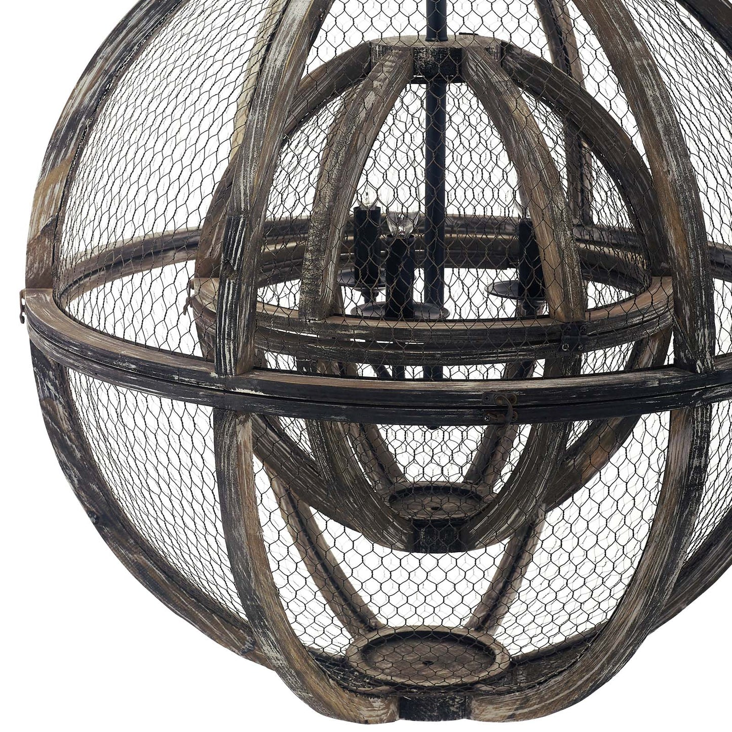 Modway Outlet Gravitate Globe Rustic Oak Wood Pendant Light Chandelier by Modway  Lighting Lighting  - EEI-3271