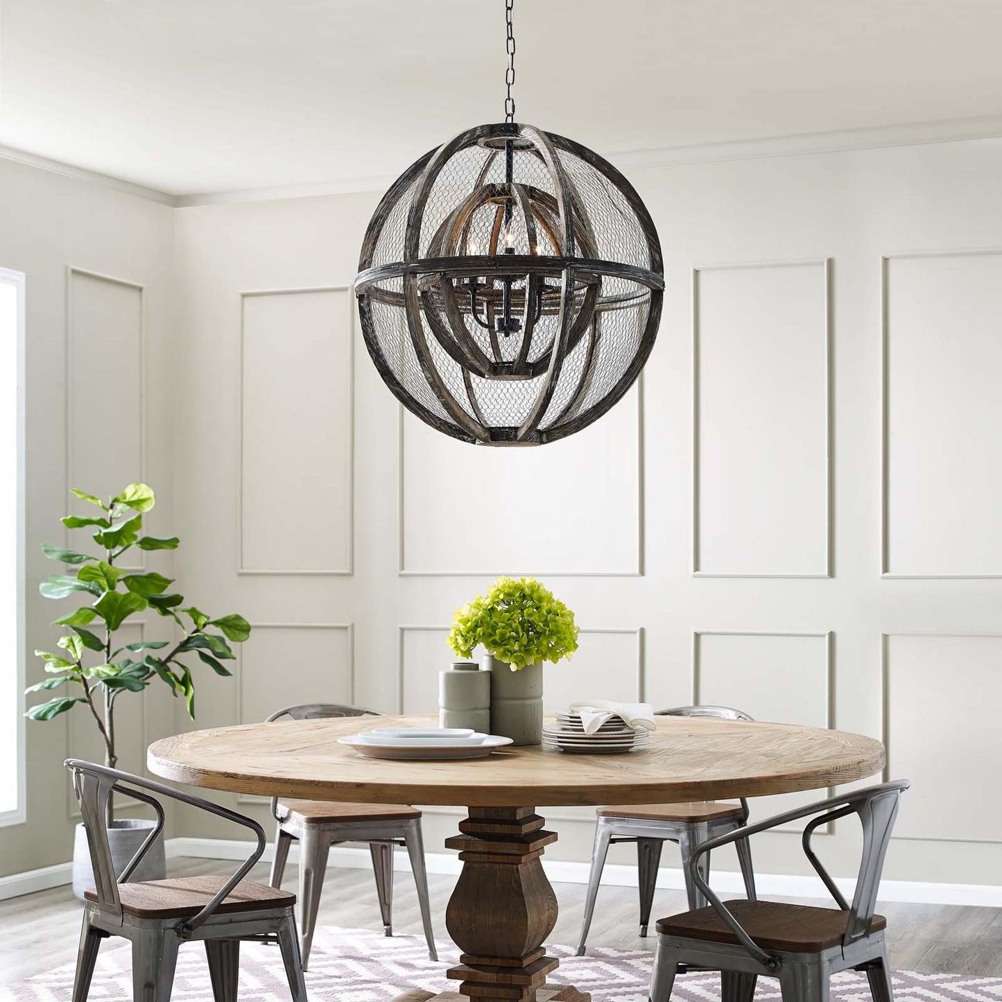 Modway Outlet Gravitate Globe Rustic Oak Wood Pendant Light Chandelier by Modway  Lighting Lighting  - EEI-3271