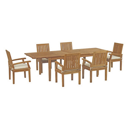 Modway - Marina 7 Piece Outdoor Patio Teak Dining Set by Modway  Outdoor Furniture Bar and Dining White - EEI-3279-NAT-WHI-SET