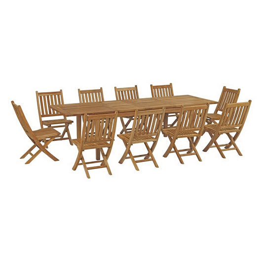 Modway - Marina 11 Piece Outdoor Patio Teak Dining Set by Modway  Outdoor Furniture Bar and Dining Brown - EEI-3284-NAT-SET
