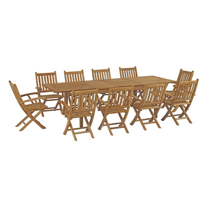Modway - Marina 11 Piece Outdoor Patio Teak Dining Set by Modway  Outdoor Furniture Bar and Dining Brown - EEI-3285-NAT-SET