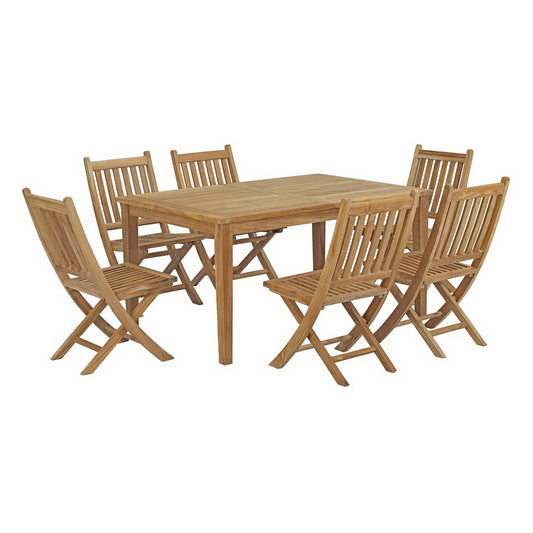 Modway - Marina 7 Piece Outdoor Patio Teak Dining Set by Modway  Outdoor Furniture Bar and Dining Brown - EEI-3290-NAT-SET
