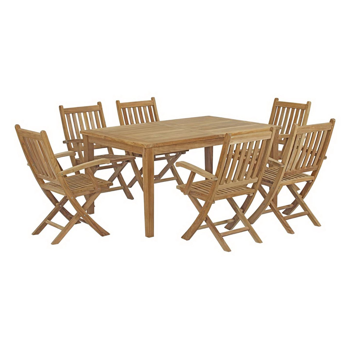 Modway - Marina 7 Piece Outdoor Patio Teak Dining Set by Modway  Outdoor Furniture Bar and Dining Brown - EEI-3291-NAT-SET