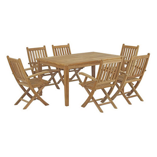 Modway - Marina 7 Piece Outdoor Patio Teak Dining Set by Modway  Outdoor Furniture Bar and Dining Brown - EEI-3291-NAT-SET