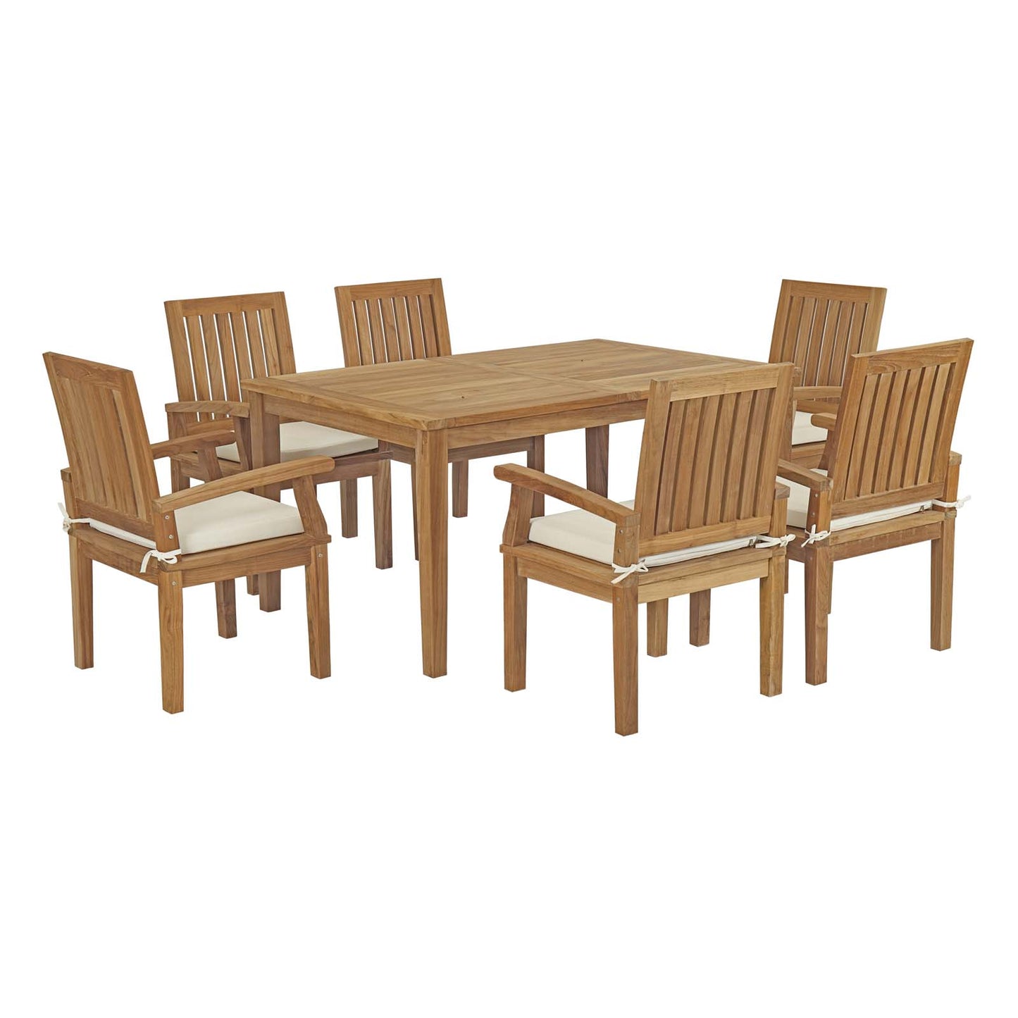 Modway - Marina 7 Piece Outdoor Patio Teak Dining Set by Modway  Outdoor Furniture Bar and Dining White - EEI-3292-NAT-WHI-SET