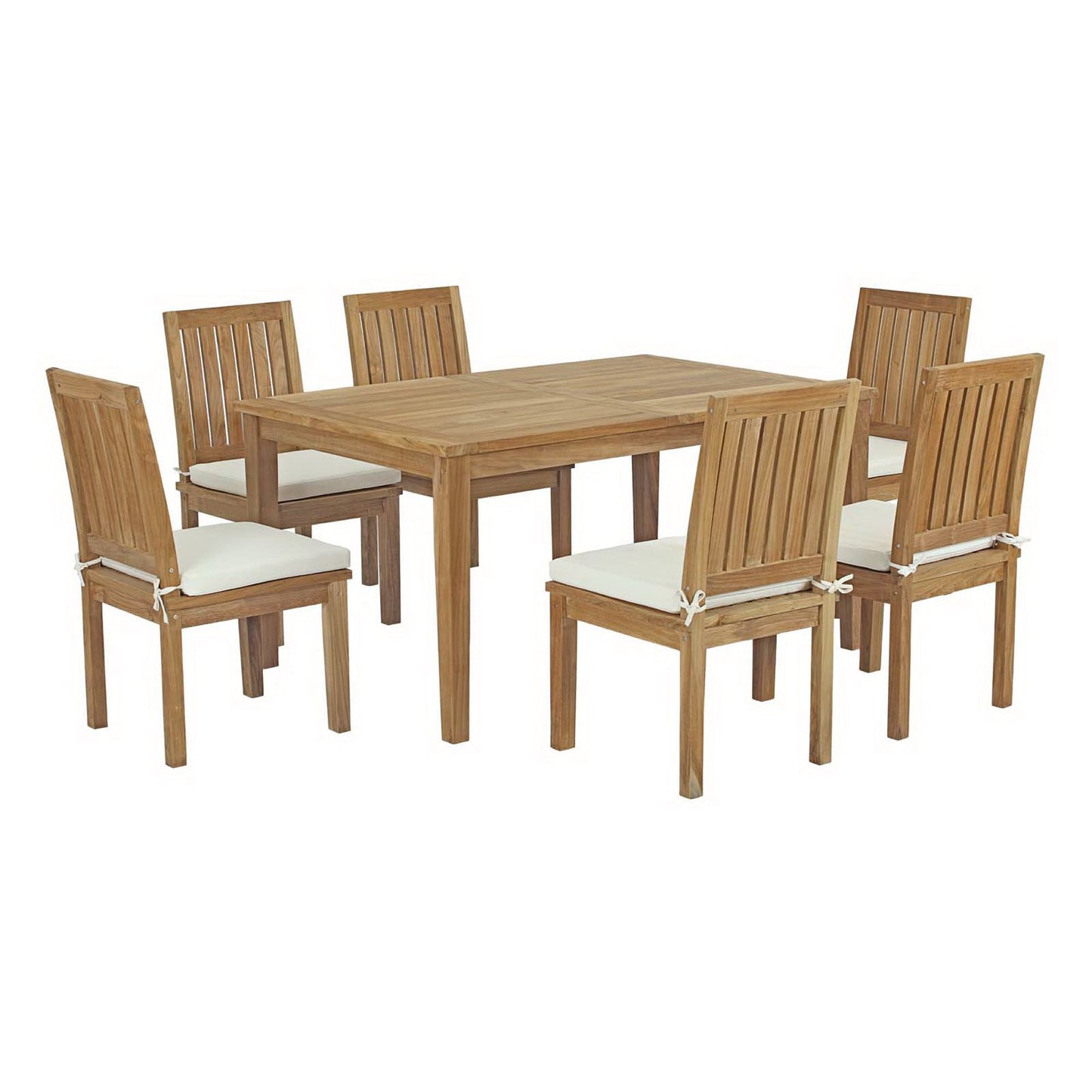 Modway - Marina 7 Piece Outdoor Patio Teak Dining Set by Modway  Outdoor Furniture Bar and Dining White - EEI-3293-NAT-WHI-SET