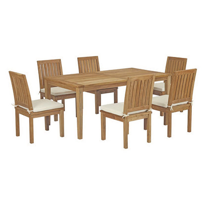 Modway - Marina 7 Piece Outdoor Patio Teak Dining Set by Modway  Outdoor Furniture Bar and Dining White - EEI-3294-NAT-WHI-SET
