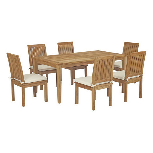 Modway - Marina 7 Piece Outdoor Patio Teak Dining Set by Modway  Outdoor Furniture Bar and Dining White - EEI-3294-NAT-WHI-SET