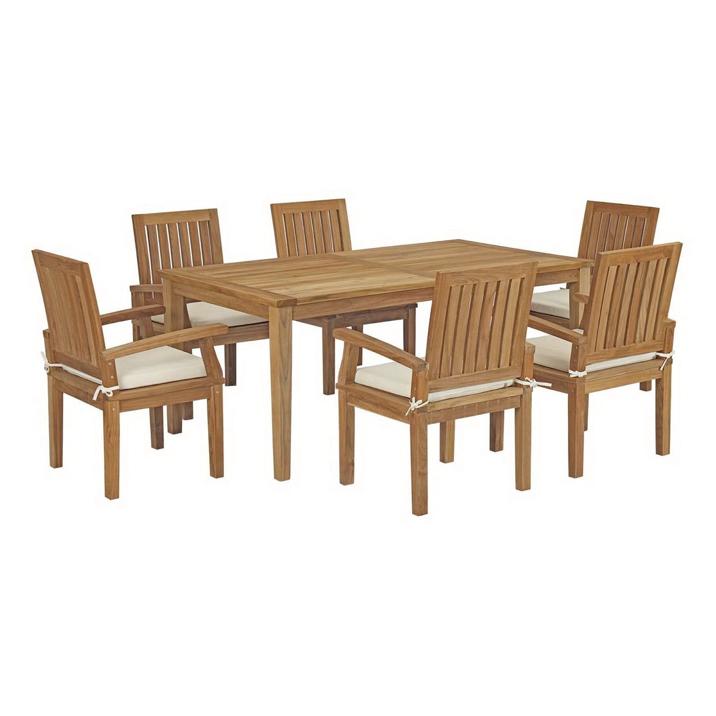 Modway - Marina 7 Piece Outdoor Patio Teak Dining Set by Modway  Outdoor Furniture Bar and Dining White - EEI-3295-NAT-WHI-SET