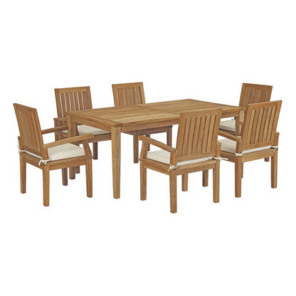 Modway - Marina 7 Piece Outdoor Patio Teak Dining Set by Modway  Outdoor Furniture Bar and Dining White - EEI-3295-NAT-WHI-SET