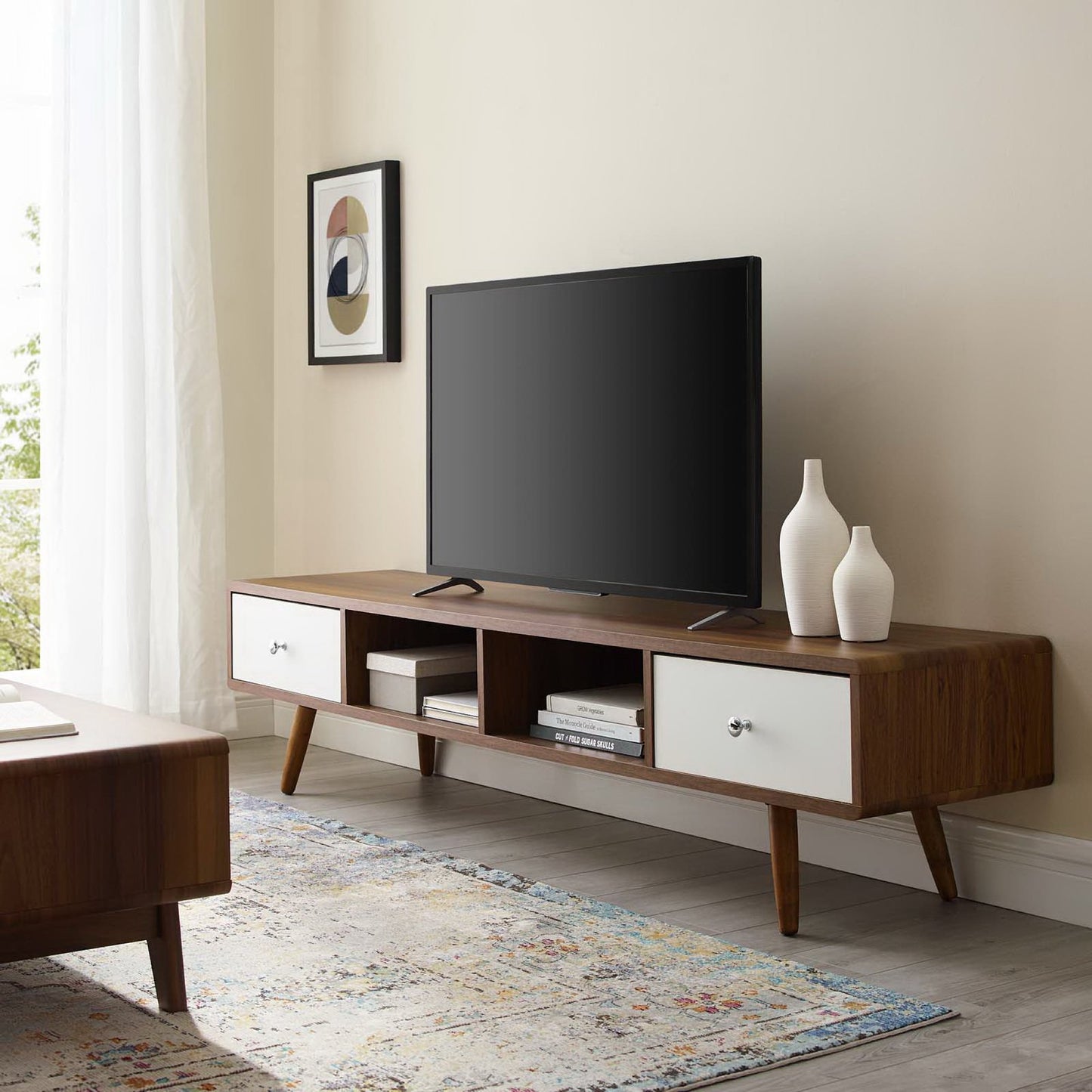 Modway Outlet Transmit 70" Media Console Wood TV Stand by Modway  Living Room Furniture Walnut White - EEI-3302-WAL-WHI