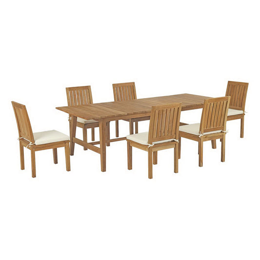 Modway - Marina 7 Piece Outdoor Patio Teak Dining Set by Modway  Outdoor Furniture Bar and Dining White - EEI-3307-NAT-WHI-SET