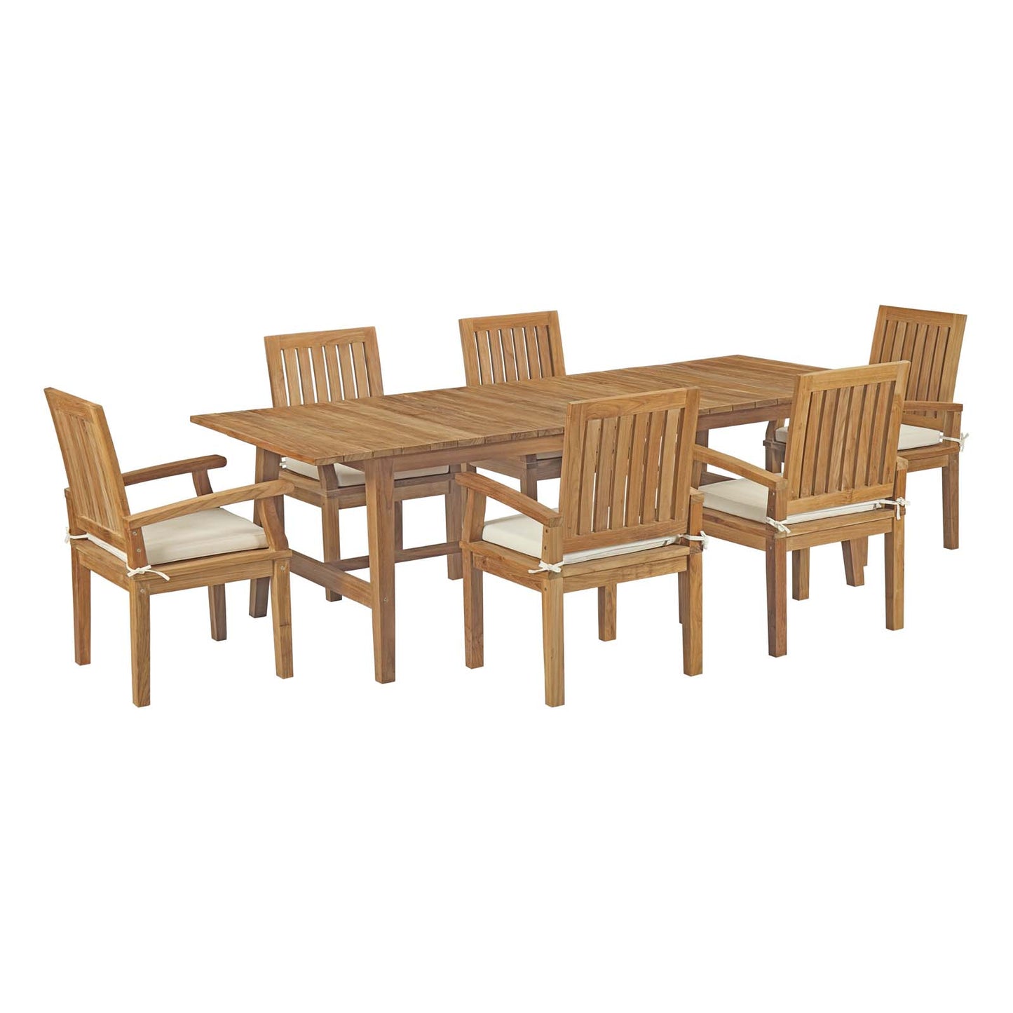 Modway - Marina 7 Piece Outdoor Patio Teak Dining Set by Modway  Outdoor Furniture Bar and Dining White - EEI-3308-NAT-WHI-SET