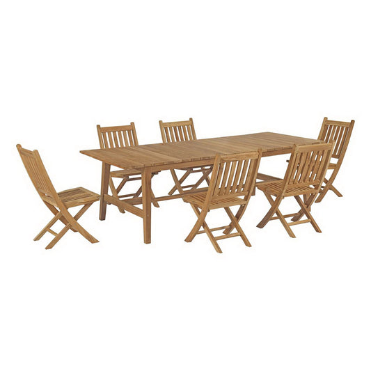 Modway - Marina 7 Piece Outdoor Patio Teak Dining Set by Modway  Outdoor Furniture Bar and Dining Brown - EEI-3309-NAT-SET