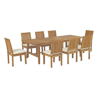 Modway - Marina 9 Piece Outdoor Patio Teak Dining Set by Modway  Outdoor Furniture Bar and Dining White - EEI-3311-NAT-WHI-SET