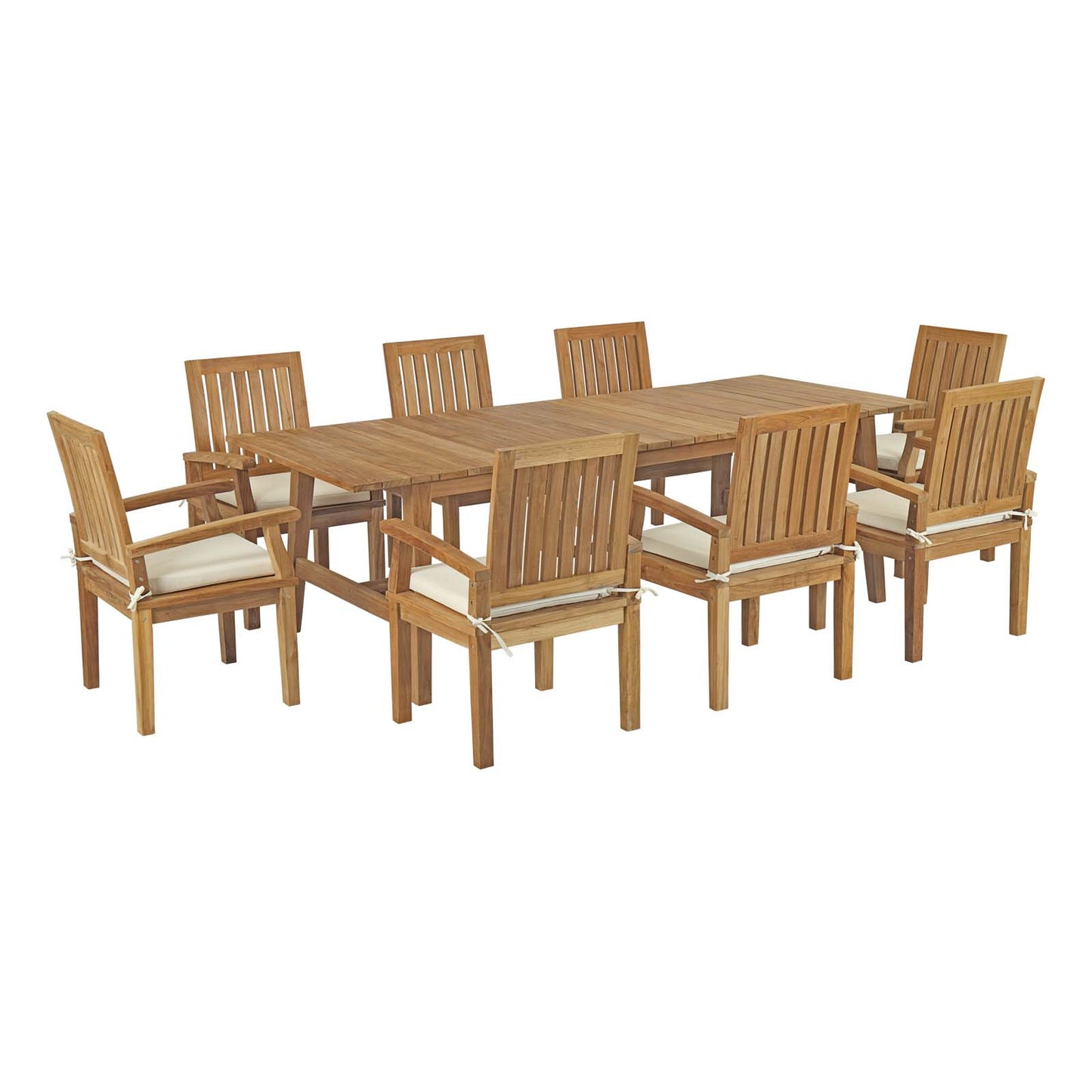 Modway - Marina 9 Piece Outdoor Patio Teak Dining Set by Modway  Outdoor Furniture Bar and Dining White - EEI-3312-NAT-WHI-SET
