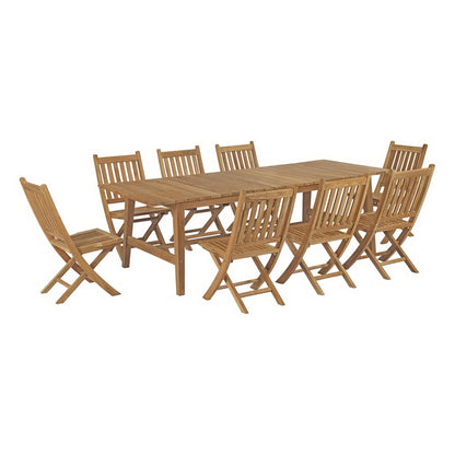 Modway - Marina 9 Piece Outdoor Patio Teak Dining Set by Modway  Outdoor Furniture Bar and Dining Brown - EEI-3313-NAT-SET
