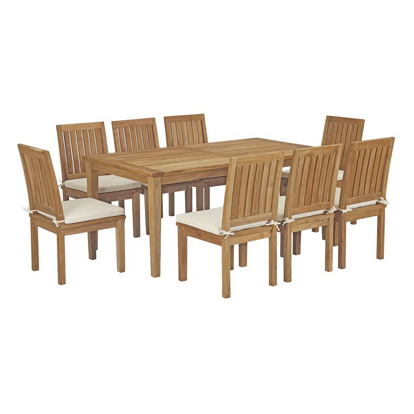 Modway - Marina 9 Piece Outdoor Patio Teak Dining Set by Modway  Outdoor Furniture Bar and Dining White - EEI-3315-NAT-WHI-SET
