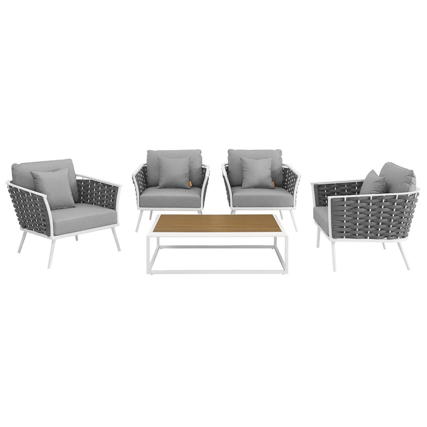 Modway - Stance 5 Piece Outdoor Patio Aluminum Sectional Sofa Set by Modway  Outdoor Furniture Sofa Sectionals Gray - EEI-3321-WHI-GRY-SET