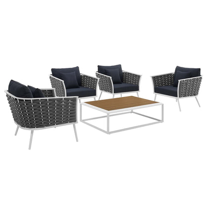 Modway Outlet Stance 5 Piece Outdoor Patio Aluminum Sectional Sofa Set by Modway  Outdoor Furniture Furniture White Navy - EEI-3321-WHI-NAV-SET