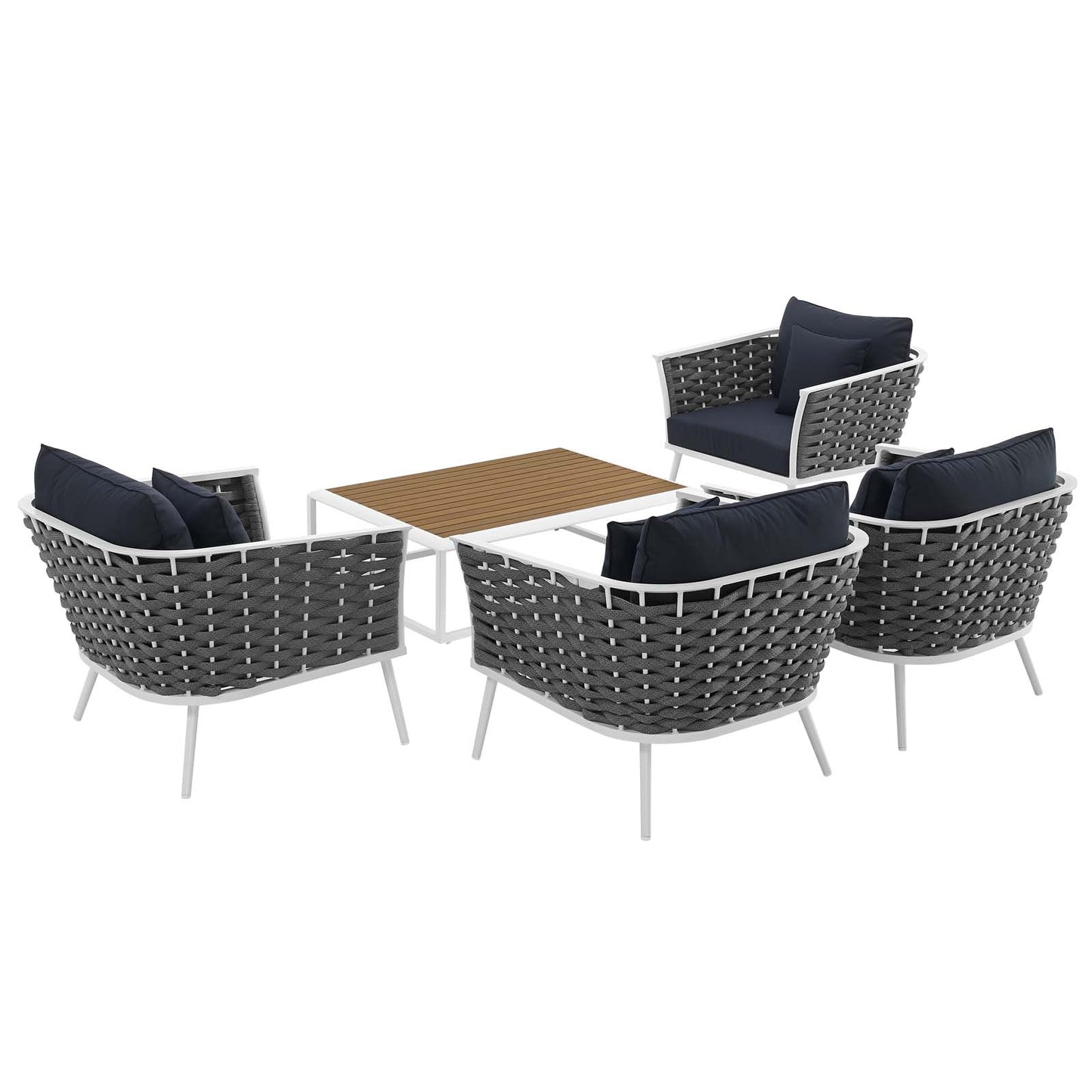 Modway Outlet Stance 5 Piece Outdoor Patio Aluminum Sectional Sofa Set by Modway  Outdoor Furniture Furniture White Navy - EEI-3321-WHI-NAV-SET