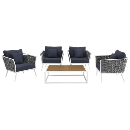 Modway Outlet Stance 5 Piece Outdoor Patio Aluminum Sectional Sofa Set by Modway  Outdoor Furniture Furniture White Navy - EEI-3321-WHI-NAV-SET