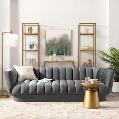 Modway Outlet Entertain Vertical Channel Tufted Performance Velvet Sofa by Modway  Living Room Furniture Gray - EEI-3351-GRY