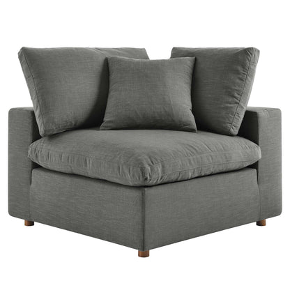 Gray fabric 2-piece sectional sofa set with overstuffed cushions, square arms and short wooden feet