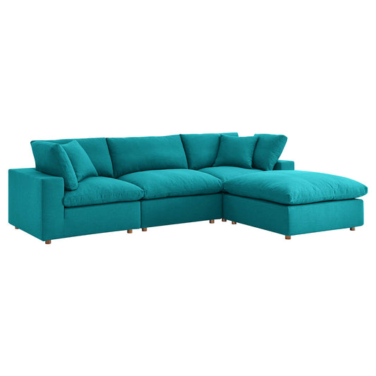 Modway Outlet Commix 4 Piece Down Filled Overstuffed Sectional Sofa Set by Modway  Living Room Furniture Teal - EEI-3356-TEA