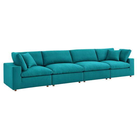 Modway Outlet Commix 4 Piece Down Filled Overstuffed Sectional Sofa Set by Modway  Living Room Furniture Teal - EEI-3357-TEA