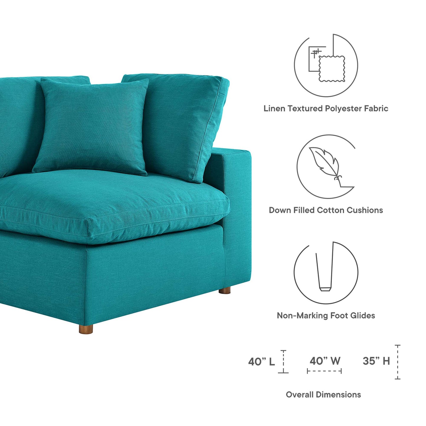 Modway Outlet Commix 5-Piece Down Filled Overstuffed Armless Sectional Sofa by Modway  Living Room Furniture Teal - EEI-3360-TEA