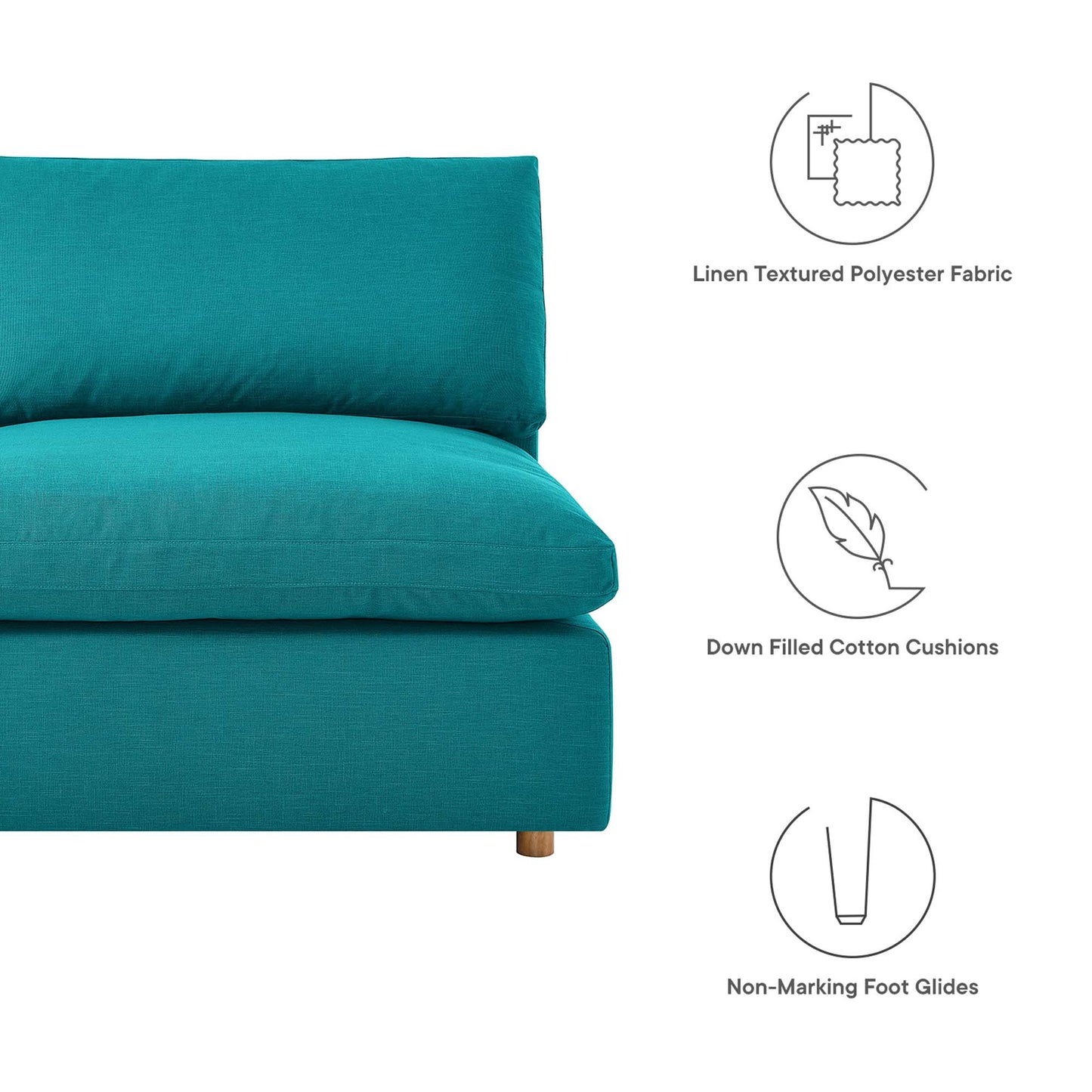 Modway Outlet Commix 5-Piece Down Filled Overstuffed Armless Sectional Sofa by Modway  Living Room Furniture Teal - EEI-3360-TEA