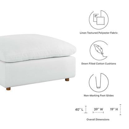White linen-textured polyester sectional sofa with down-filled cushions and non-marking feet; 40L x 39W x 19H
