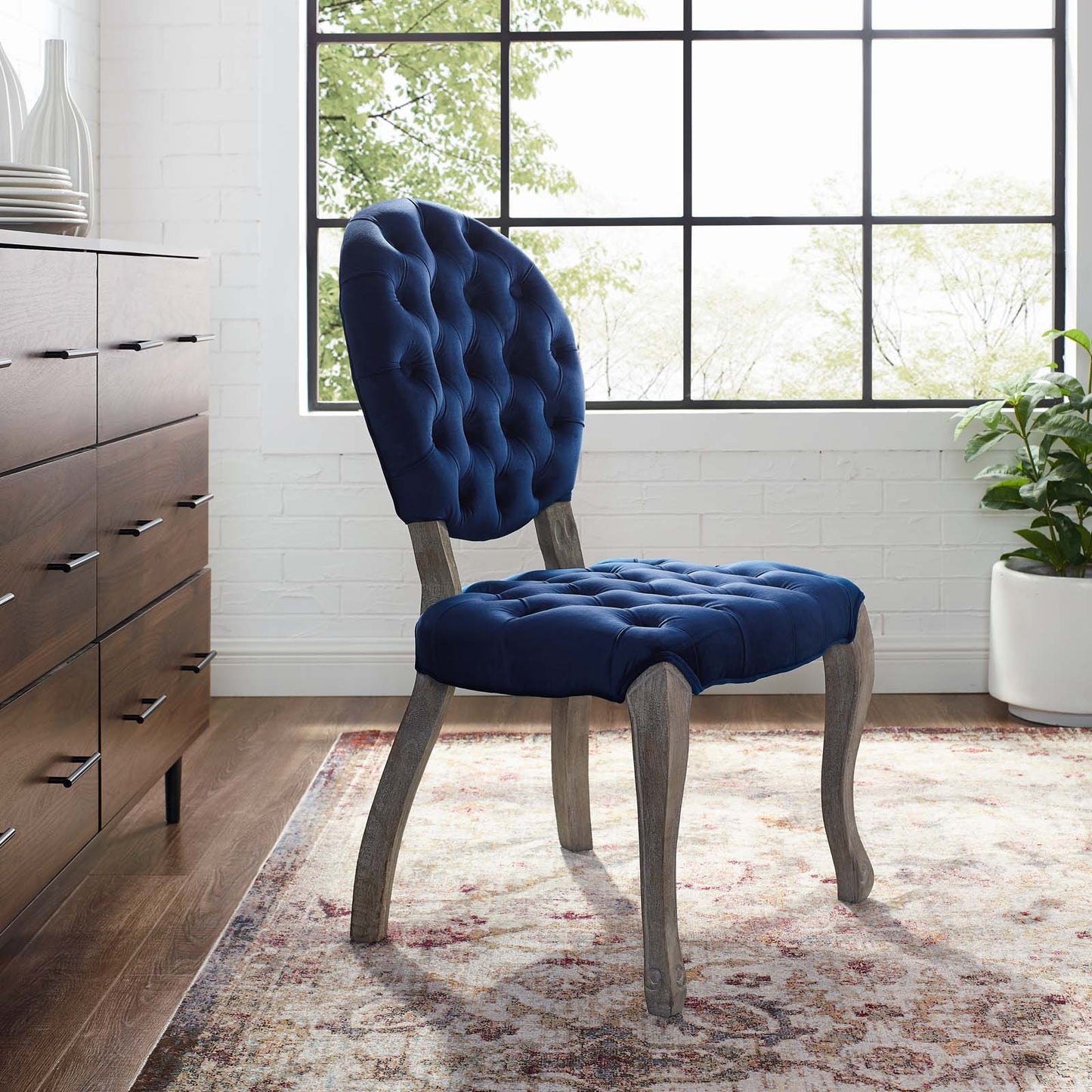 Modway Outlet Exhibit French Vintage Dining Performance Velvet Side Chair by Modway  Bar and Dining Furniture Navy - EEI-3365-NAV