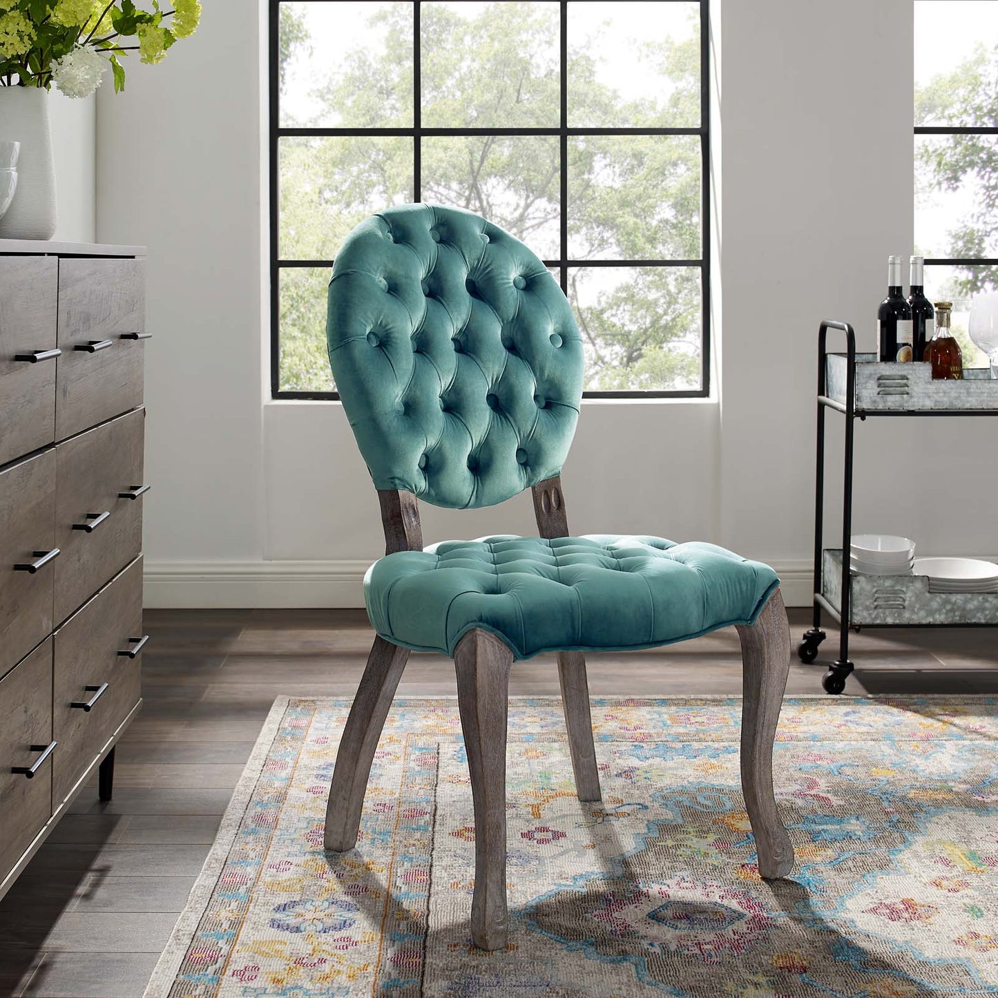 Modway Outlet Exhibit French Vintage Dining Performance Velvet Side Chair by Modway  Bar and Dining Furniture Teal - EEI-3365-TEA