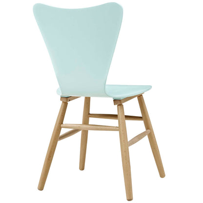 Pastel blue molded plastic Cascade dining chair with curved shield back and natural wood legs (set of 4)